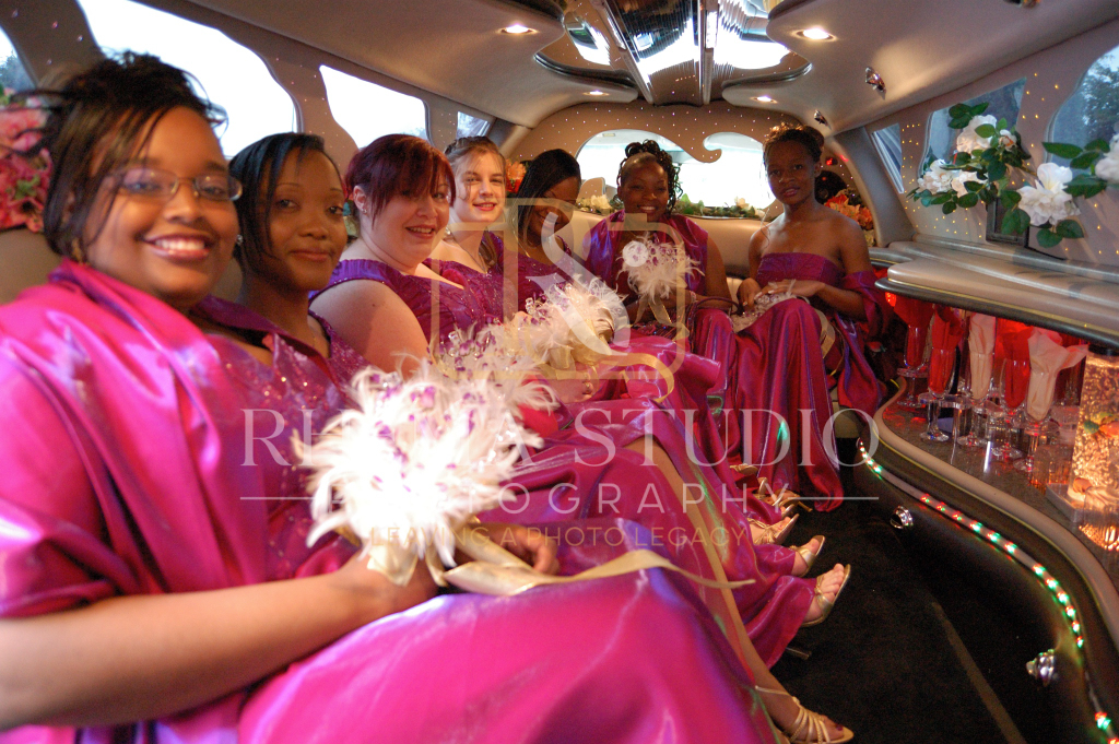 brides maids in limo