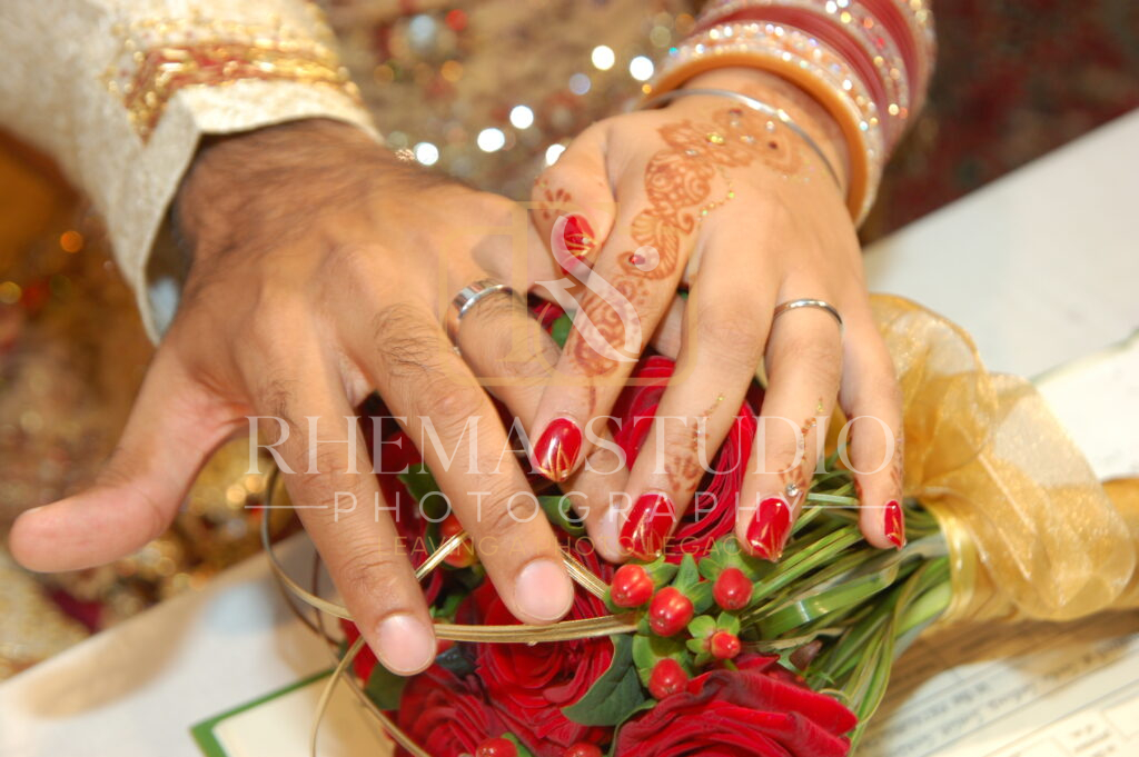 the wedding rings in view